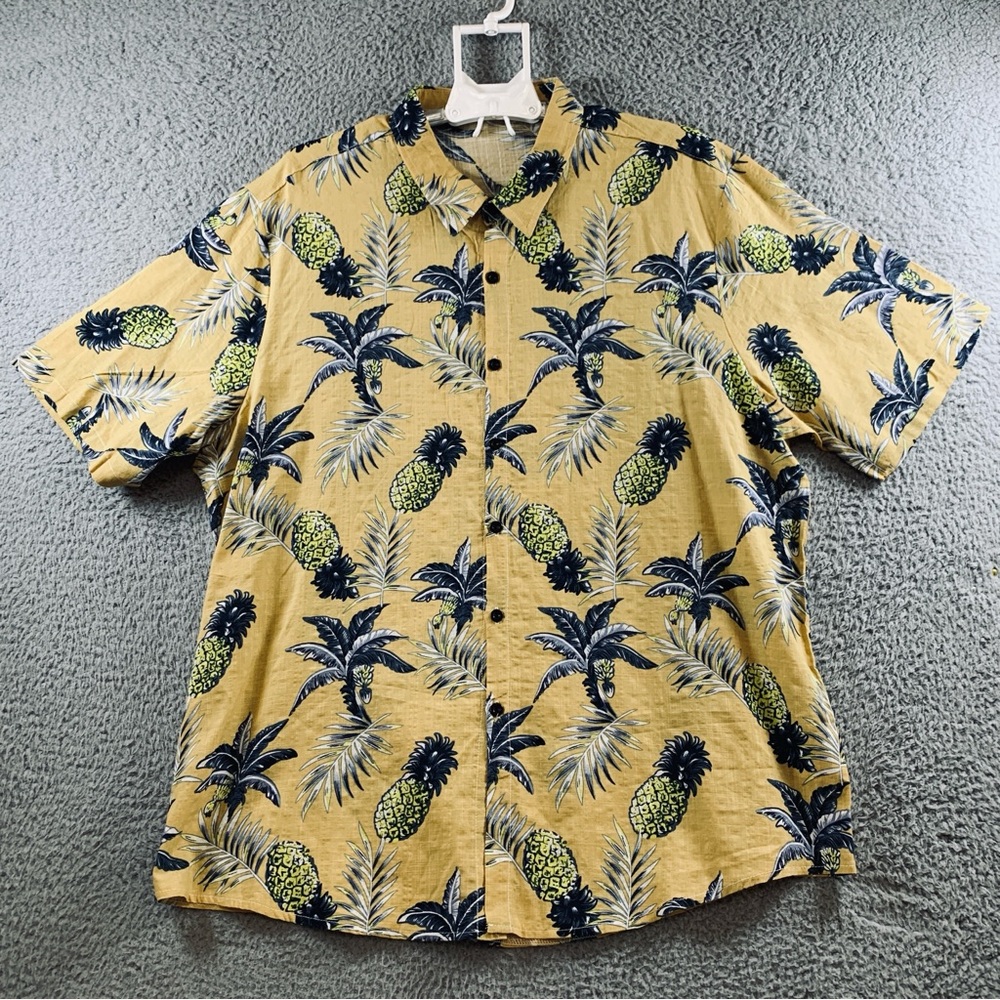 JOGAL Men's Pineapple‎ Short Sleeve Button Down Hawaiian Shirt Yellow Size XXL